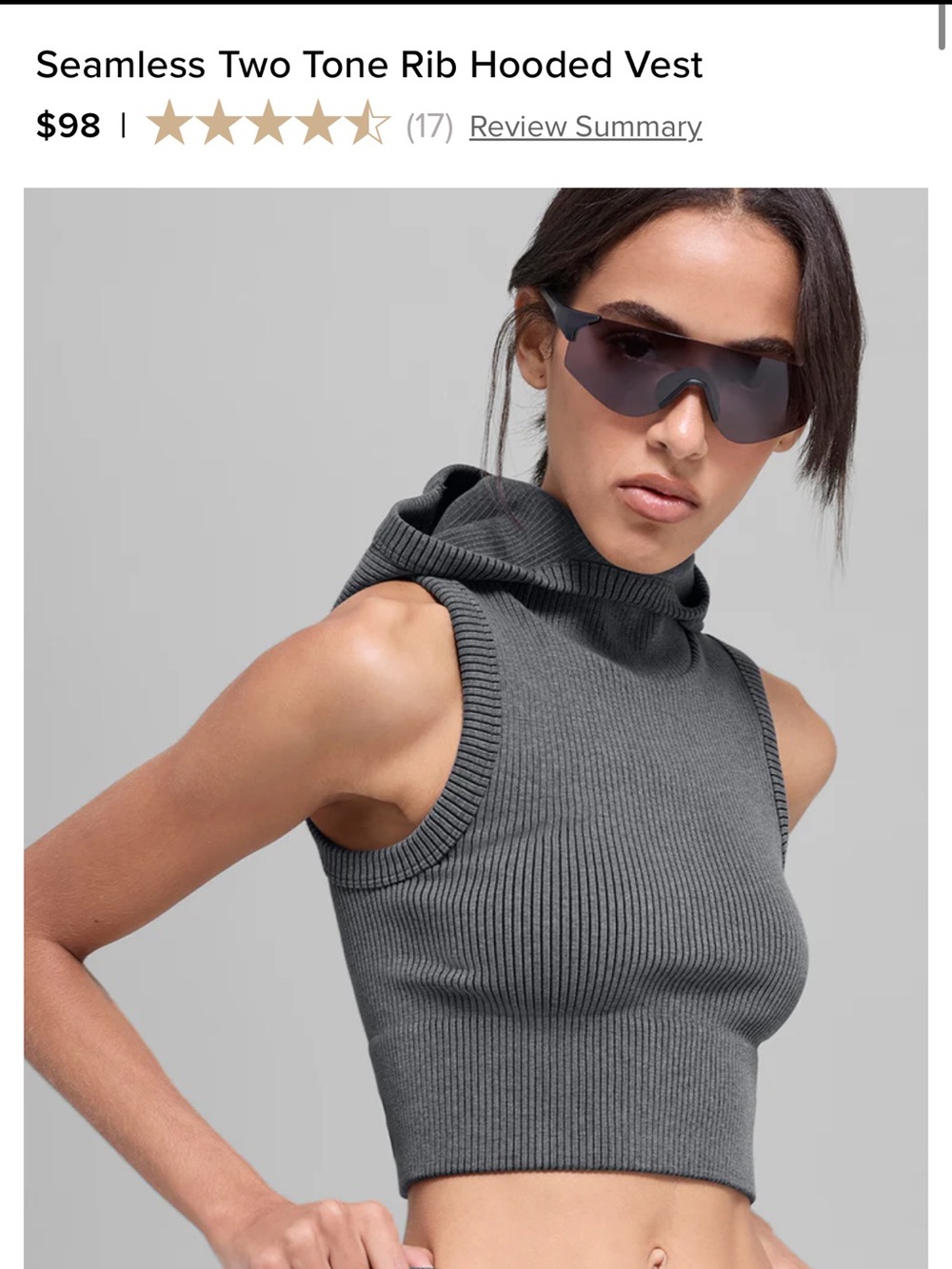 Alo yoga Sleeveless Hooded Rib Crop Sweater - Gray